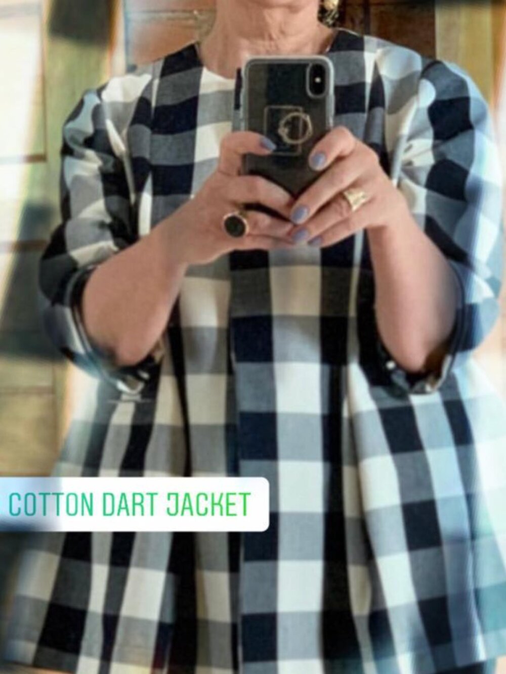 ReplikaNY Plaid Cotton Dart Jacket Peplum Back Black Cream Spring 2019